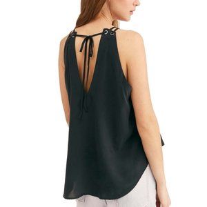 Free People NWT “All Mine” Black Crinkle Surplice Tie Tank, Sizes S, XS